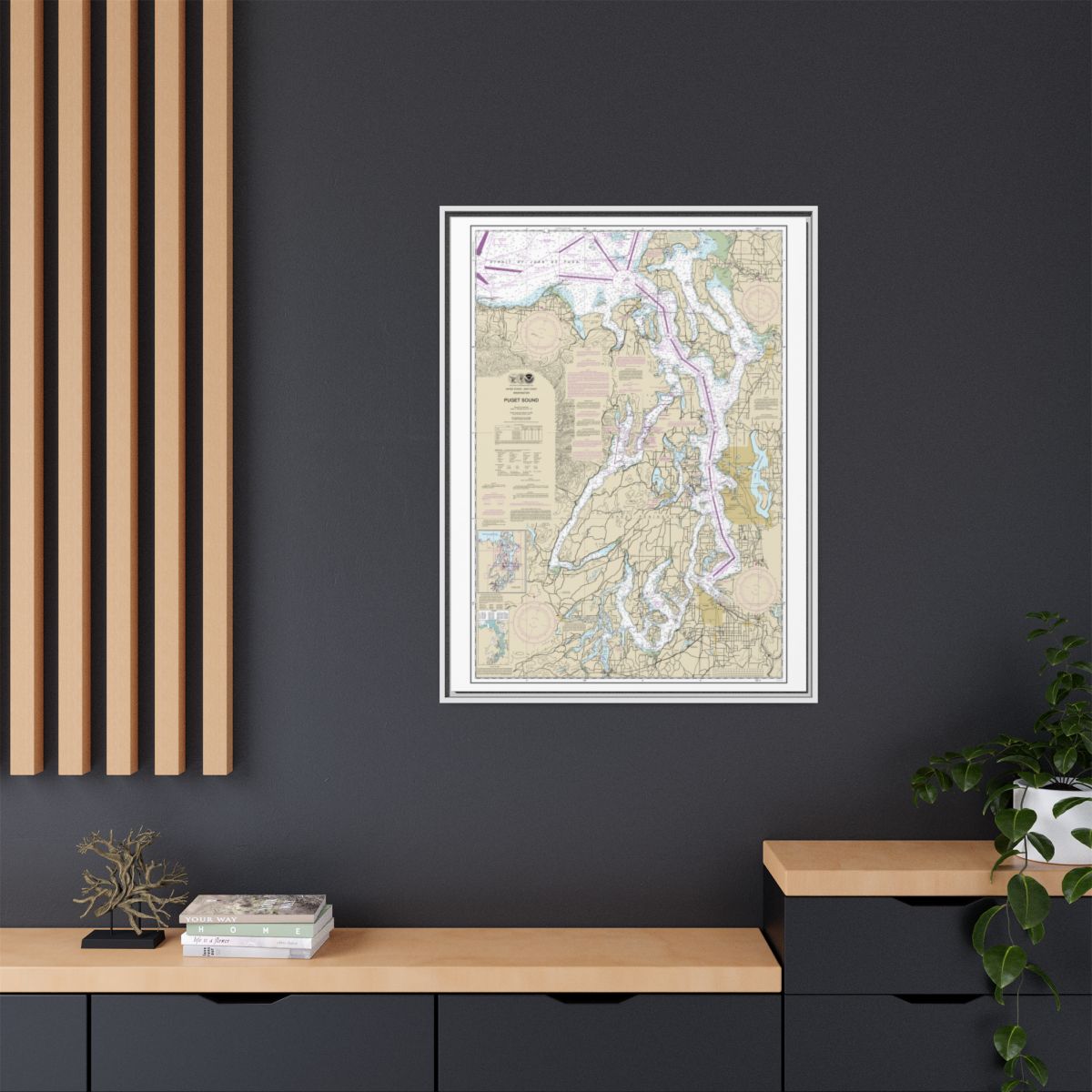 Chart 18440 Puget Sound - NOAA Nautical Chart Floating Frame Canvas | 24" x 32" | 30" x 40" - White context-2