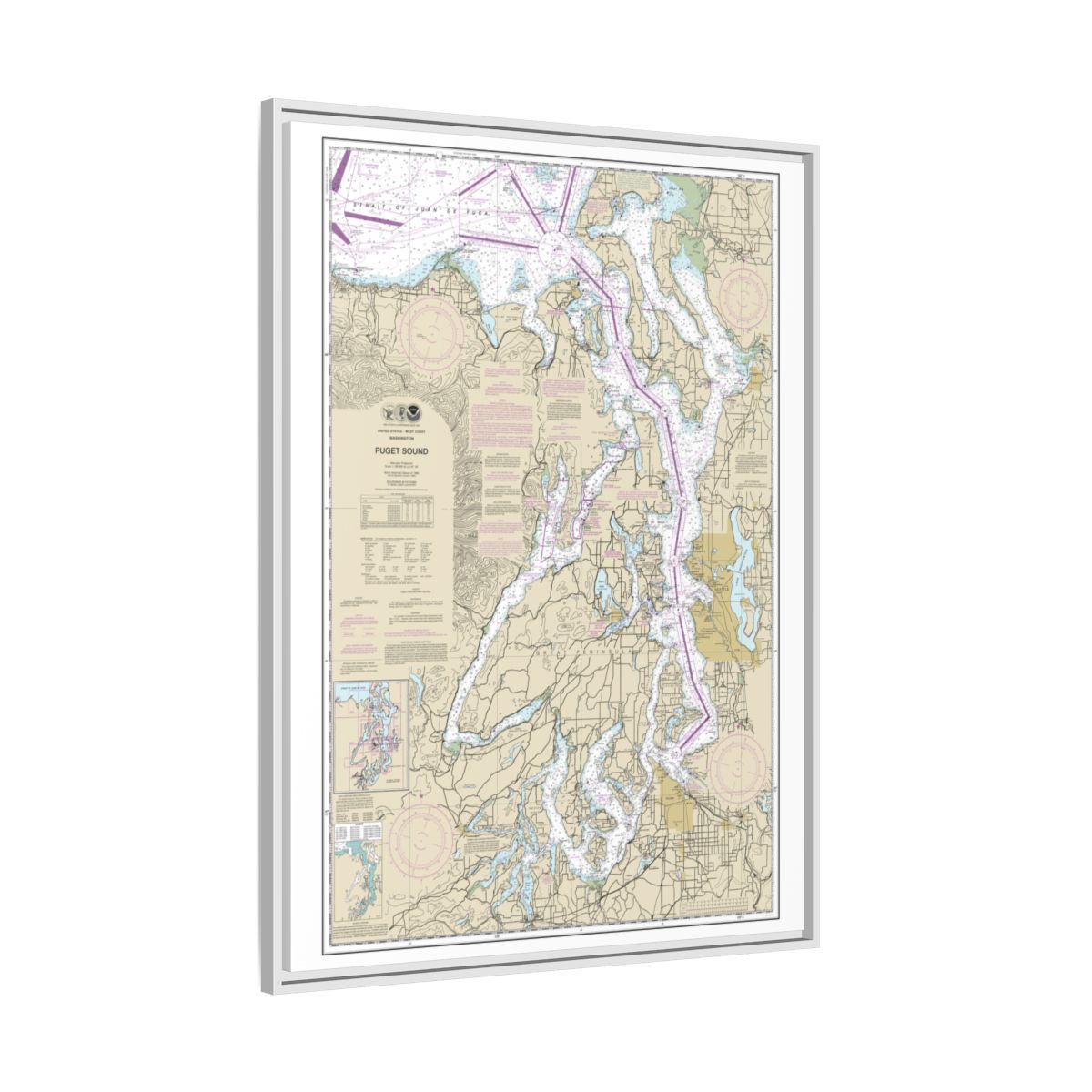 Chart 18440 Puget Sound - NOAA Nautical Chart Floating Frame Canvas | 24" x 32" | 30" x 40" - White side