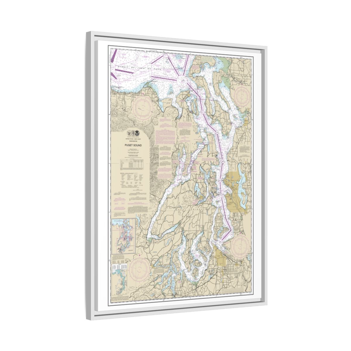 Chart 18440 Puget Sound - NOAA Nautical Chart Floating Frame Canvas | 24" x 32" | 30" x 40" - White side
