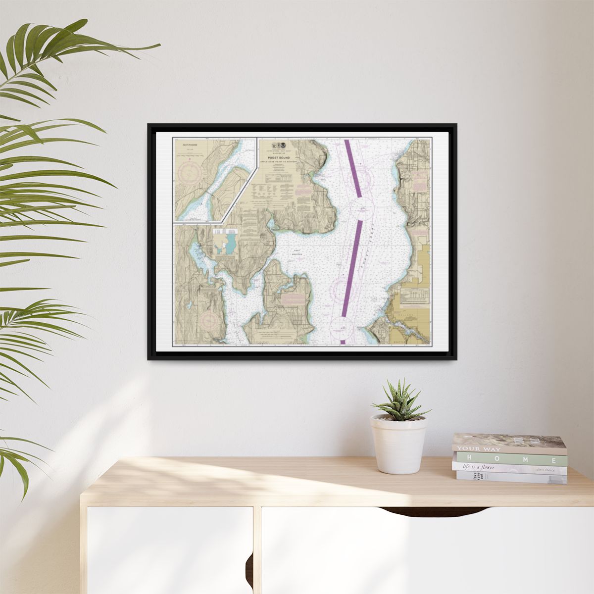 Chart 18446 Puget Sound-Apple Cove Point to Keyport;Agate Passage - NOAA Nautical Chart Floating Frame Canvas | 32" x 24" | 40" x 30" - Black context-1