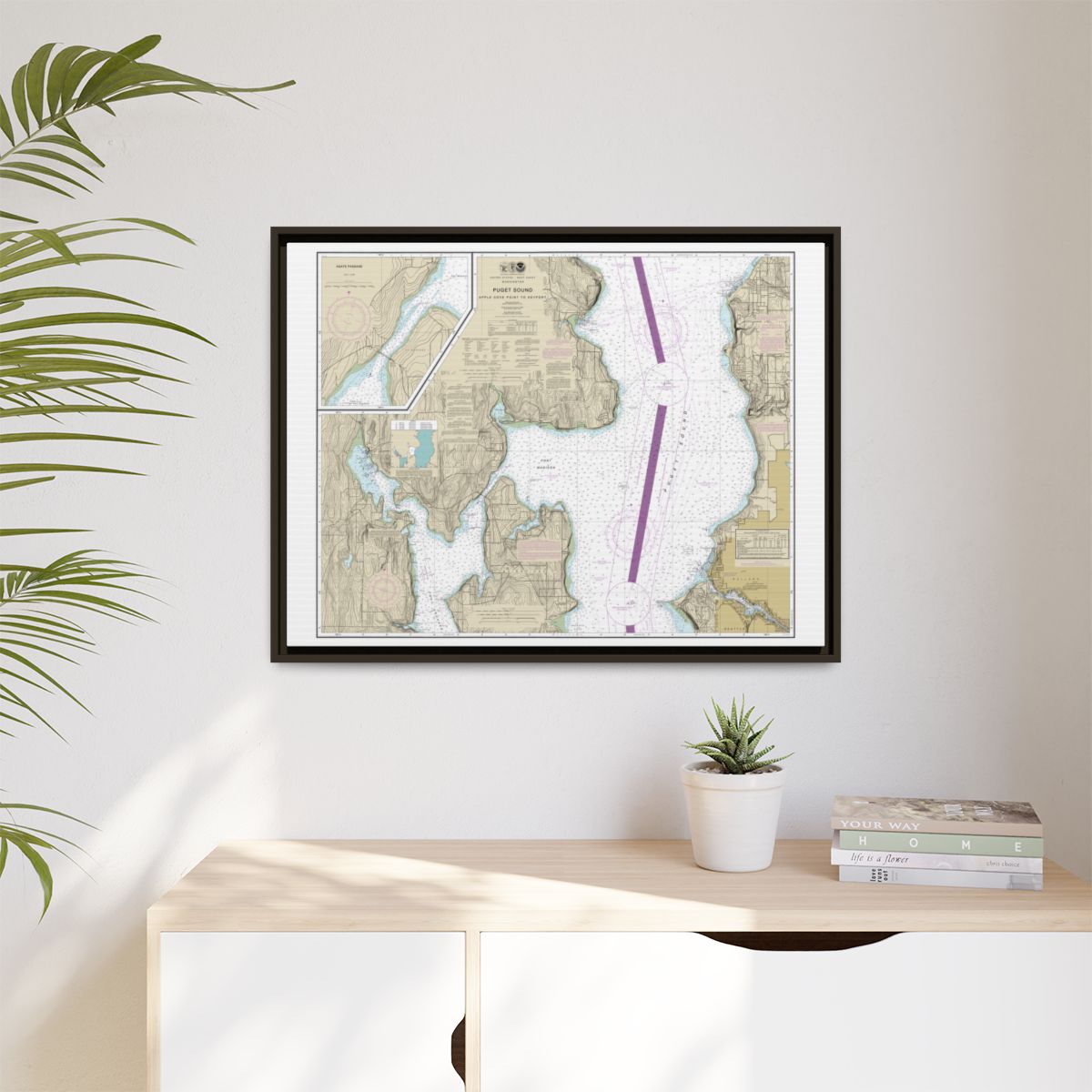 Chart 18446 Puget Sound-Apple Cove Point to Keyport;Agate Passage - NOAA Nautical Chart Floating Frame Canvas | 32" x 24" | 40" x 30" - Espresso context-1
