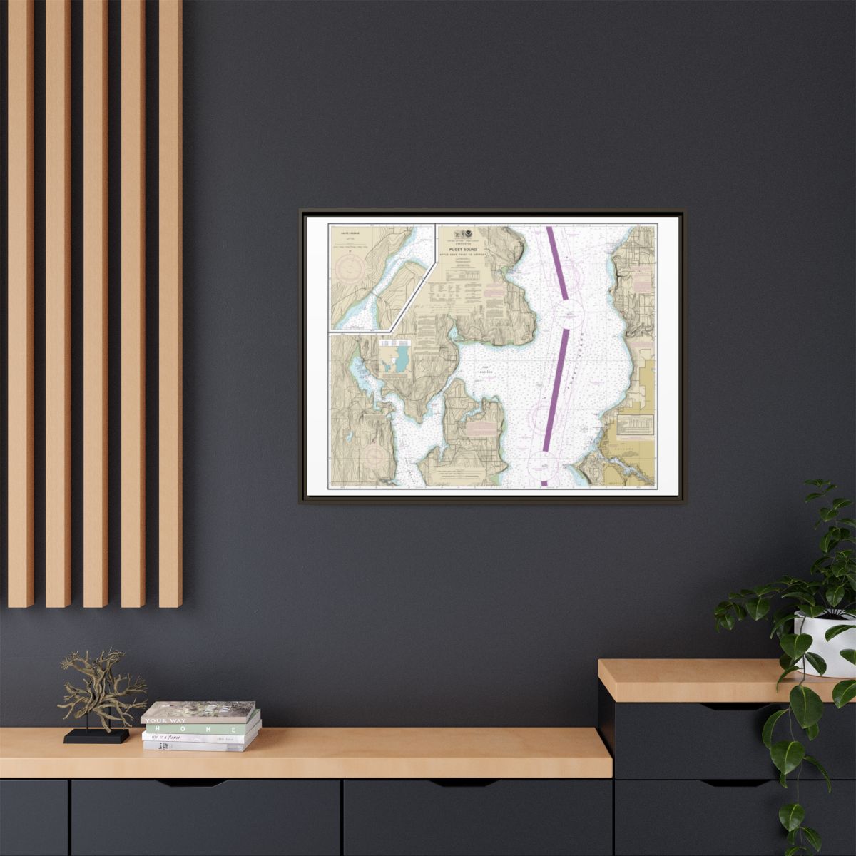 Chart 18446 Puget Sound-Apple Cove Point to Keyport;Agate Passage - NOAA Nautical Chart Floating Frame Canvas | 32" x 24" | 40" x 30" - Espresso context-2