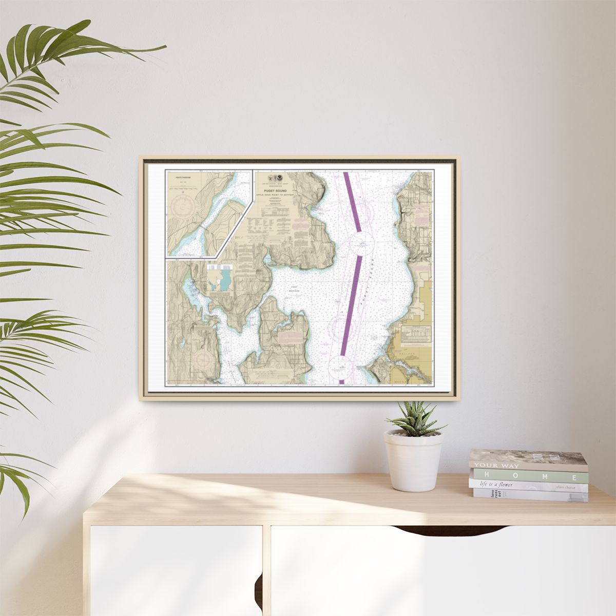 Chart 18446 Puget Sound-Apple Cove Point to Keyport;Agate Passage - NOAA Nautical Chart Floating Frame Canvas | 32" x 24" | 40" x 30" - Natural context-1