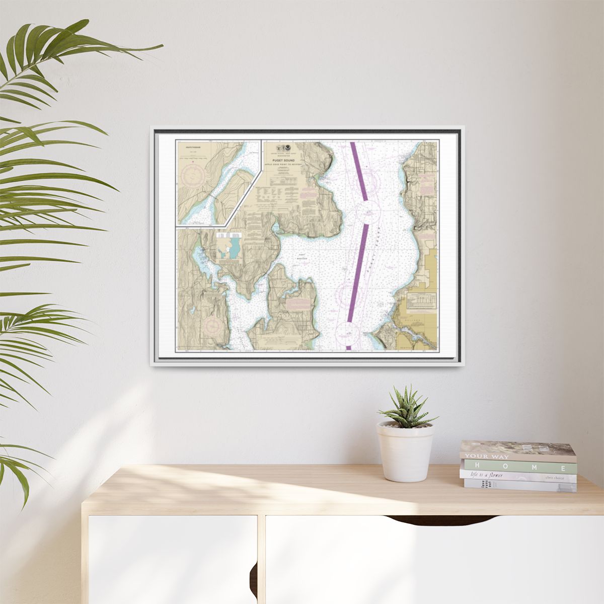 Chart 18446 Puget Sound-Apple Cove Point to Keyport;Agate Passage - NOAA Nautical Chart Floating Frame Canvas | 32" x 24" | 40" x 30" - White context-1