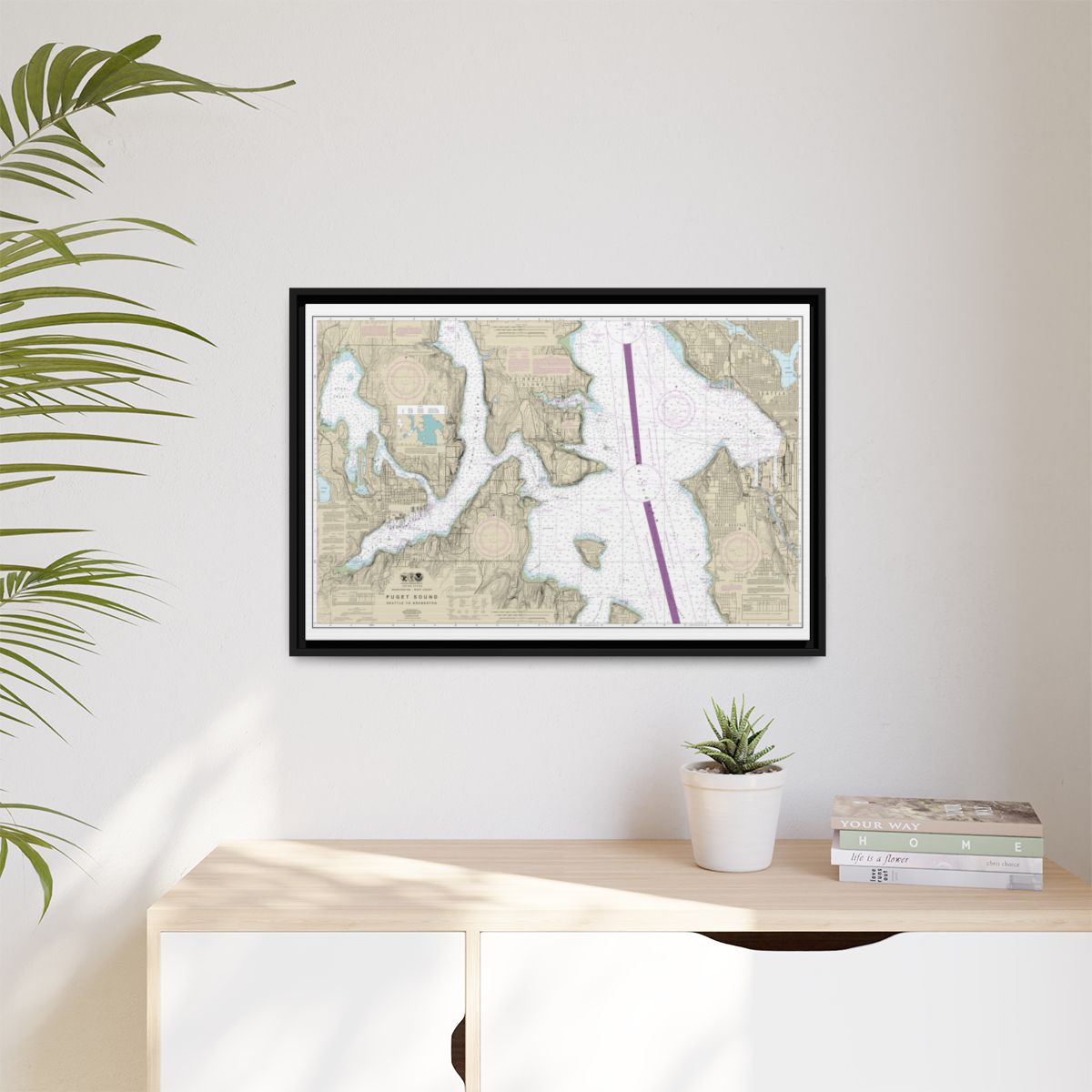Chart 18449 Puget Sound-Seattle to Bremerton - NOAA Nautical Chart Floating Frame Canvas | 30" x 20" | 36" x 24" | 48" x 32" - Black context-1
