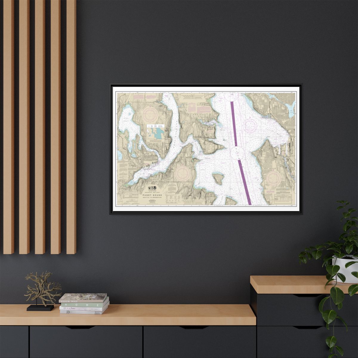 Chart 18449 Puget Sound-Seattle to Bremerton - NOAA Nautical Chart Floating Frame Canvas | 30" x 20" | 36" x 24" | 48" x 32" - Black context-2