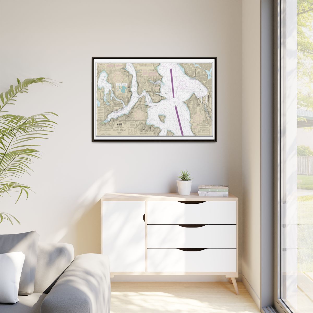 Chart 18449 Puget Sound-Seattle to Bremerton - NOAA Nautical Chart Floating Frame Canvas | 30" x 20" | 36" x 24" | 48" x 32" - Espresso context-1