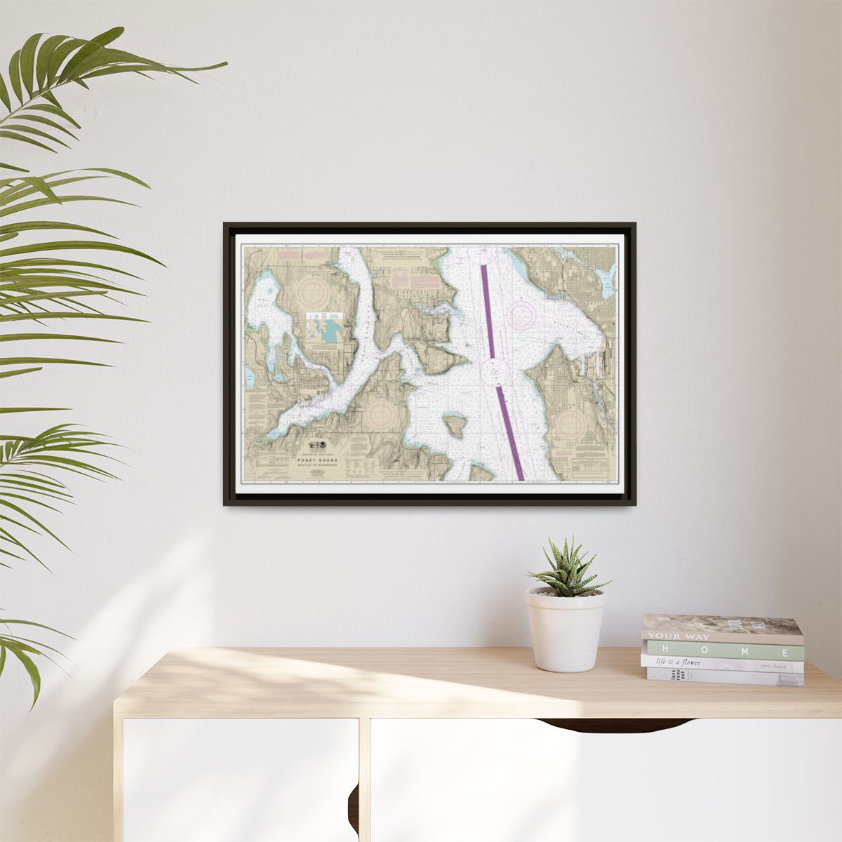 Chart 18449 Puget Sound-Seattle to Bremerton - NOAA Nautical Chart Floating Frame Canvas | 30" x 20" | 36" x 24" | 48" x 32" - Espresso context-1