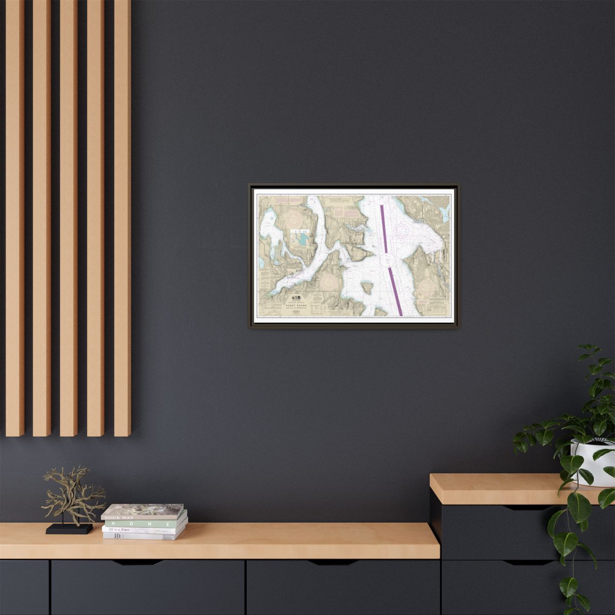 Chart 18449 Puget Sound-Seattle to Bremerton - NOAA Nautical Chart Floating Frame Canvas | 30" x 20" | 36" x 24" | 48" x 32" - Espresso context-2