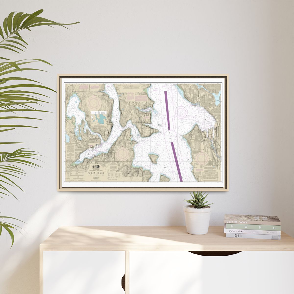 Chart 18449 Puget Sound-Seattle to Bremerton - NOAA Nautical Chart Floating Frame Canvas | 30" x 20" | 36" x 24" | 48" x 32" - Natural context-1