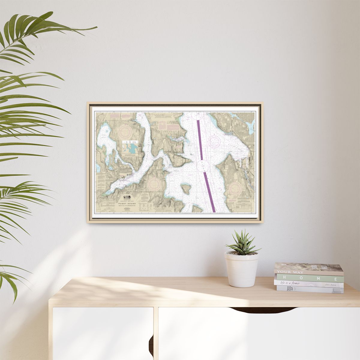 Chart 18449 Puget Sound-Seattle to Bremerton - NOAA Nautical Chart Floating Frame Canvas | 30" x 20" | 36" x 24" | 48" x 32" - Natural context-1