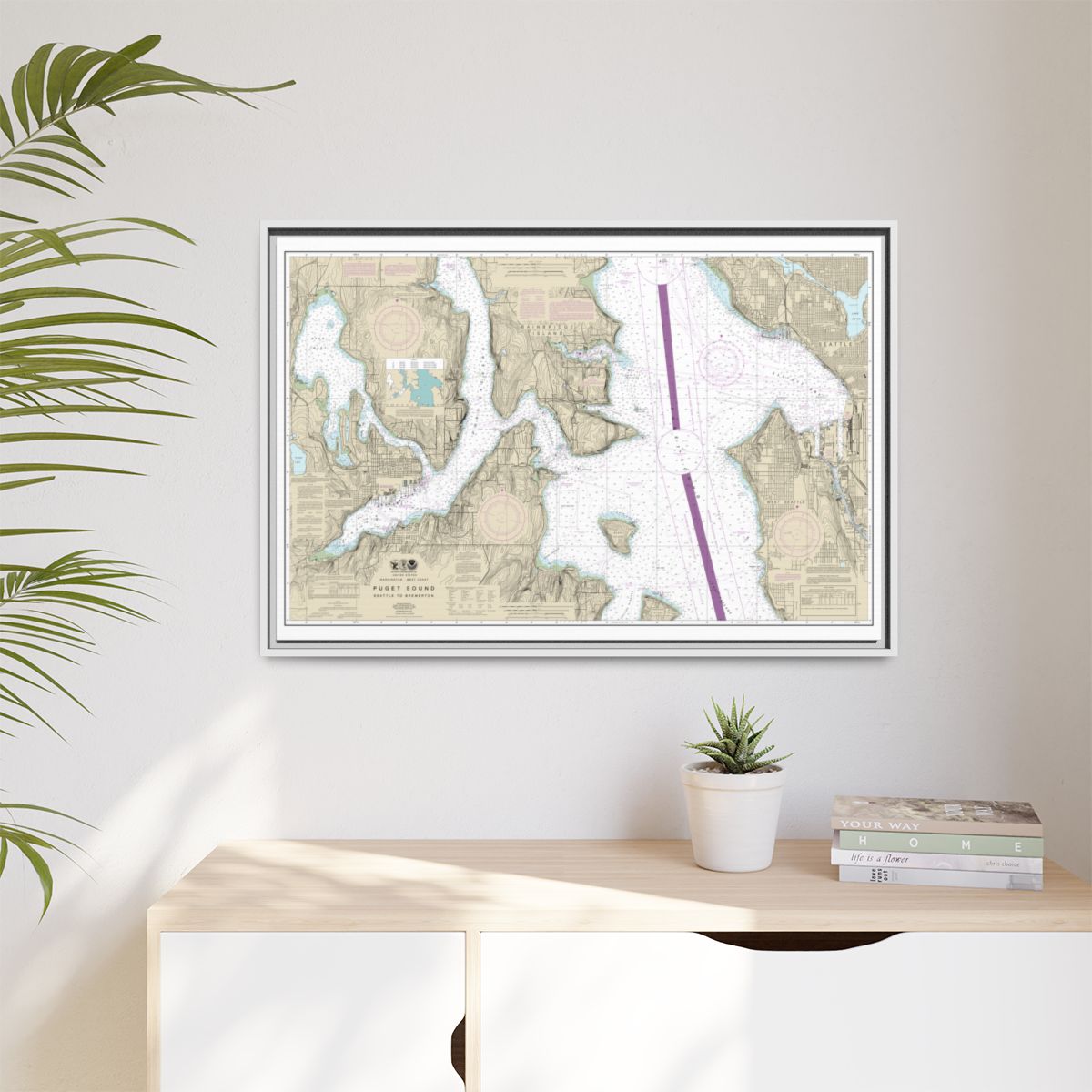 Chart 18449 Puget Sound-Seattle to Bremerton - NOAA Nautical Chart Floating Frame Canvas | 30" x 20" | 36" x 24" | 48" x 32" - White context-1