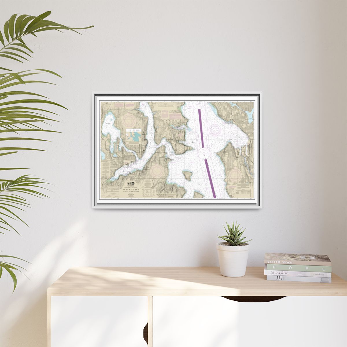 Chart 18449 Puget Sound-Seattle to Bremerton - NOAA Nautical Chart Floating Frame Canvas | 30" x 20" | 36" x 24" | 48" x 32" - White context-1
