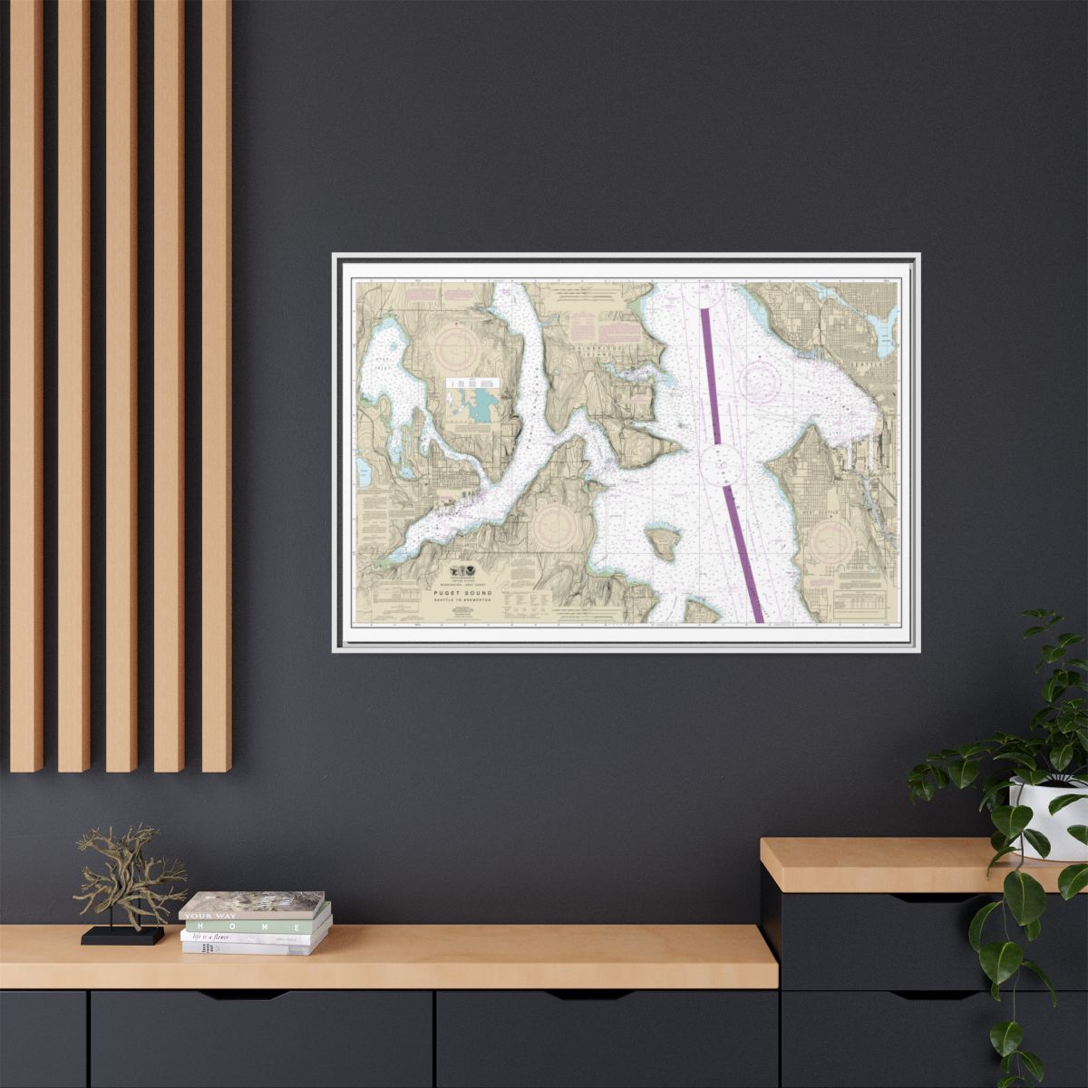 Chart 18449 Puget Sound-Seattle to Bremerton - NOAA Nautical Chart Floating Frame Canvas | 30" x 20" | 36" x 24" | 48" x 32" - White context-2