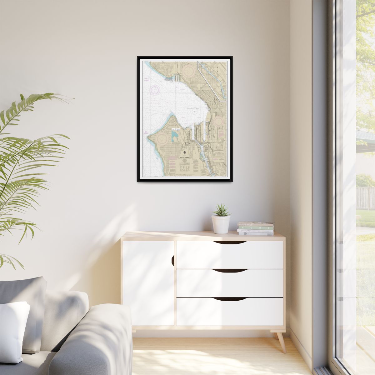 Chart 18450 Seattle Harbor, Elliott Bay and Duwamish Waterway - NOAA Nautical Chart Floating Frame Canvas | 24" x 32" | 30" x 40" - Black context-1