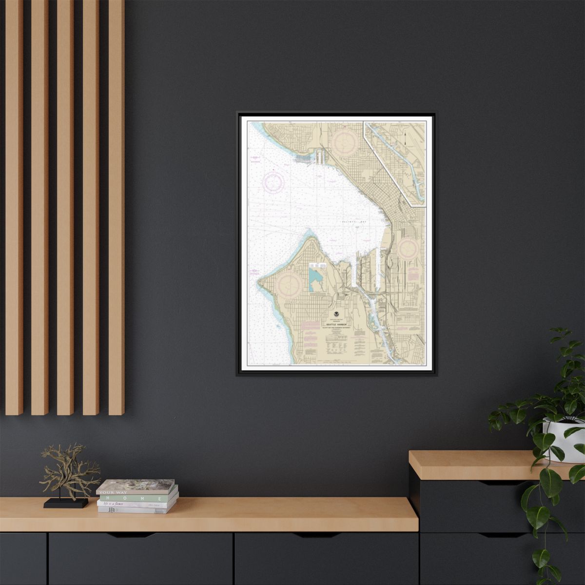 Chart 18450 Seattle Harbor, Elliott Bay and Duwamish Waterway - NOAA Nautical Chart Floating Frame Canvas | 24" x 32" | 30" x 40" - Black context-2
