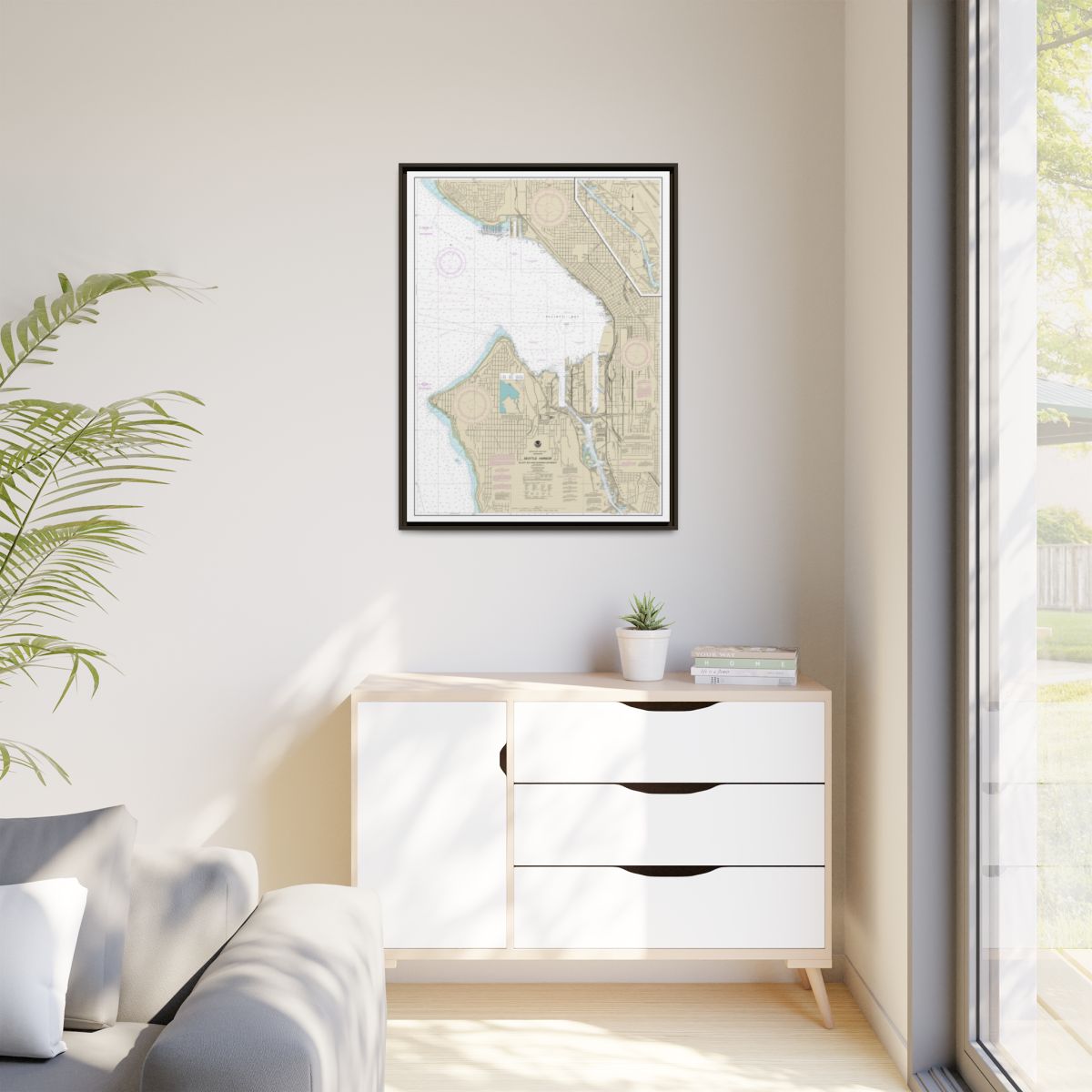Chart 18450 Seattle Harbor, Elliott Bay and Duwamish Waterway - NOAA Nautical Chart Floating Frame Canvas | 24" x 32" | 30" x 40" - Espresso context-1