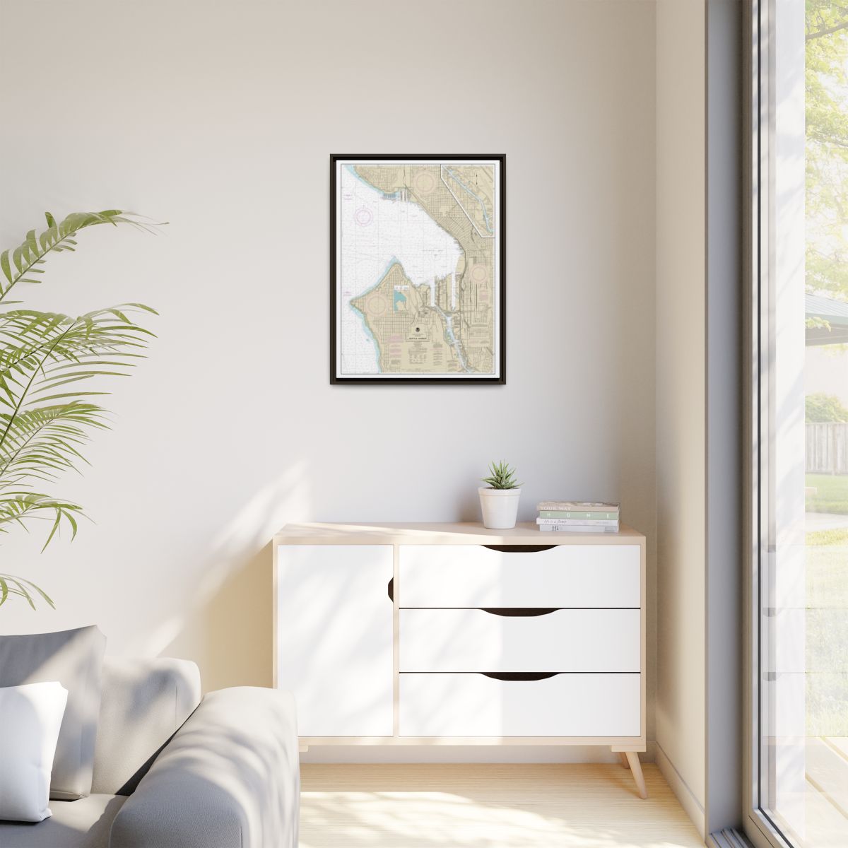 Chart 18450 Seattle Harbor, Elliott Bay and Duwamish Waterway - NOAA Nautical Chart Floating Frame Canvas | 24" x 32" | 30" x 40" - Espresso context-1