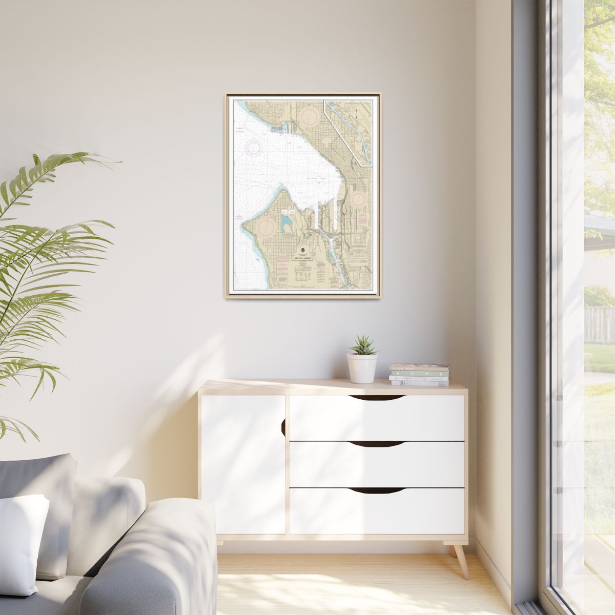 Chart 18450 Seattle Harbor, Elliott Bay and Duwamish Waterway - NOAA Nautical Chart Floating Frame Canvas | 24" x 32" | 30" x 40" - Natural context-1