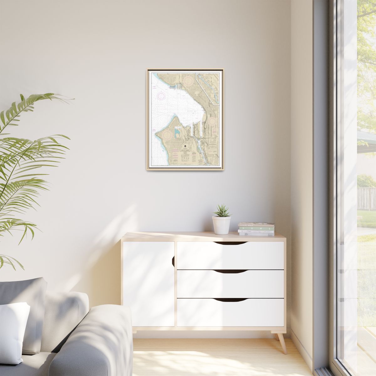 Chart 18450 Seattle Harbor, Elliott Bay and Duwamish Waterway - NOAA Nautical Chart Floating Frame Canvas | 24" x 32" | 30" x 40" - Natural context-1