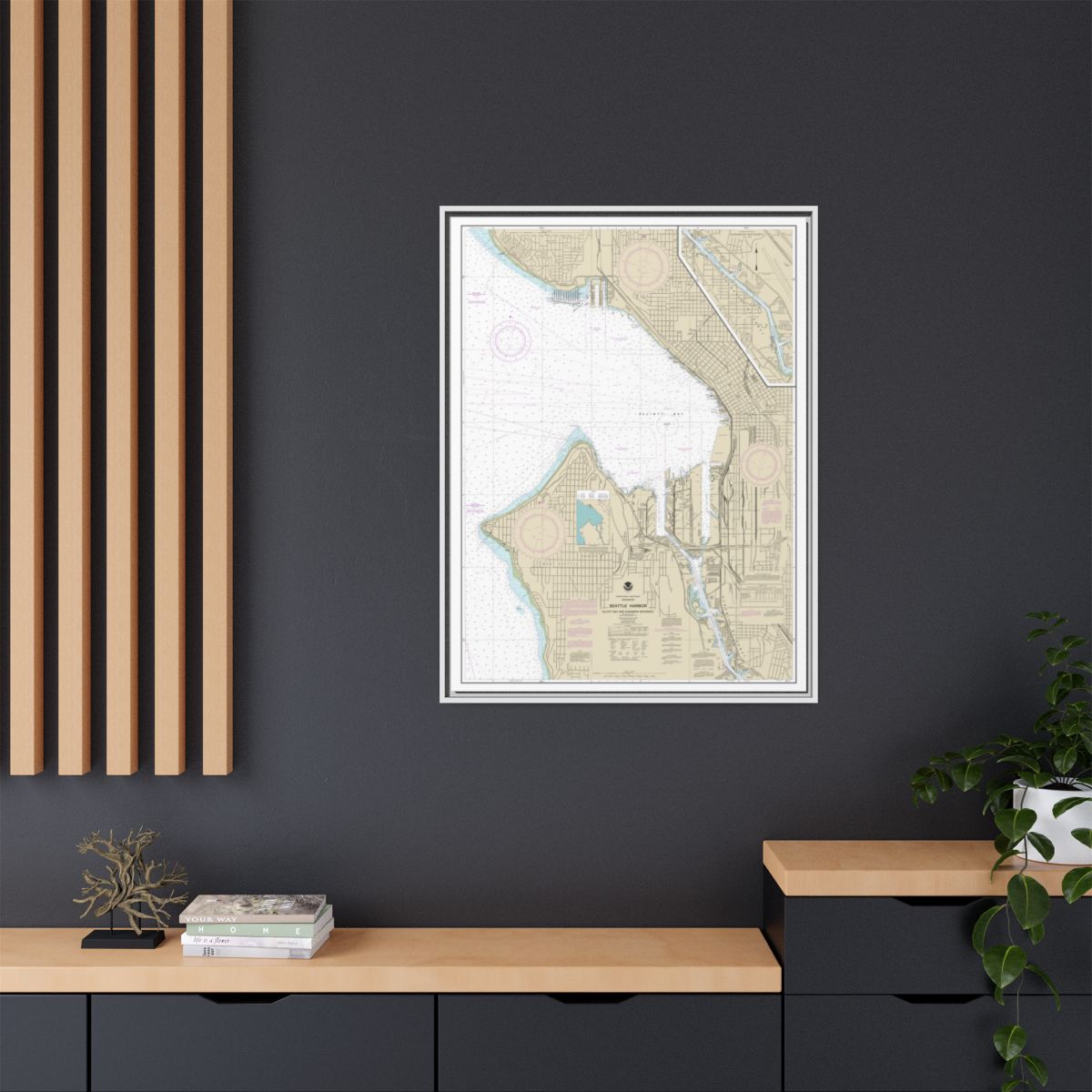 Chart 18450 Seattle Harbor, Elliott Bay and Duwamish Waterway - NOAA Nautical Chart Floating Frame Canvas | 24" x 32" | 30" x 40" - White context-2