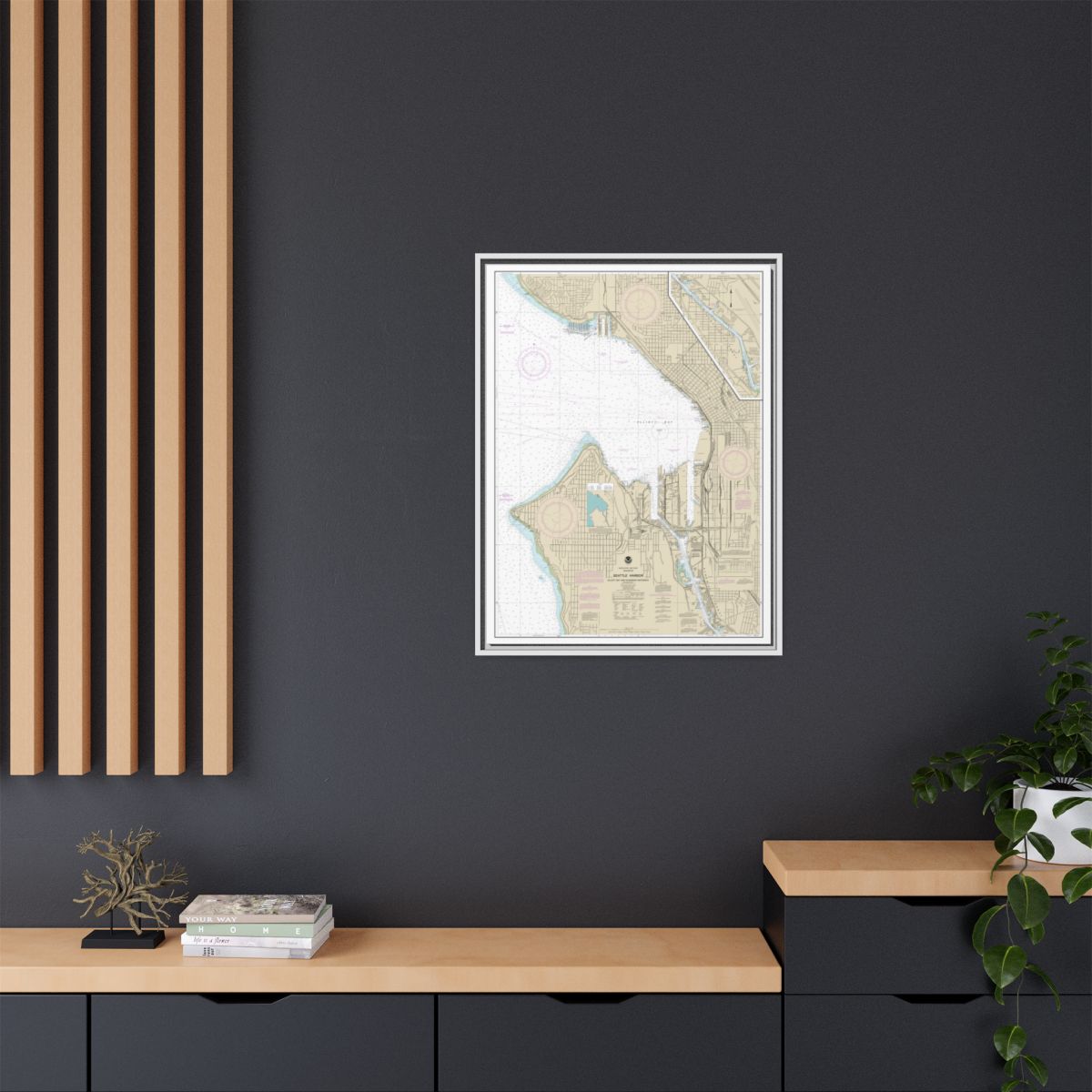 Chart 18450 Seattle Harbor, Elliott Bay and Duwamish Waterway - NOAA Nautical Chart Floating Frame Canvas | 24" x 32" | 30" x 40" - White context-2