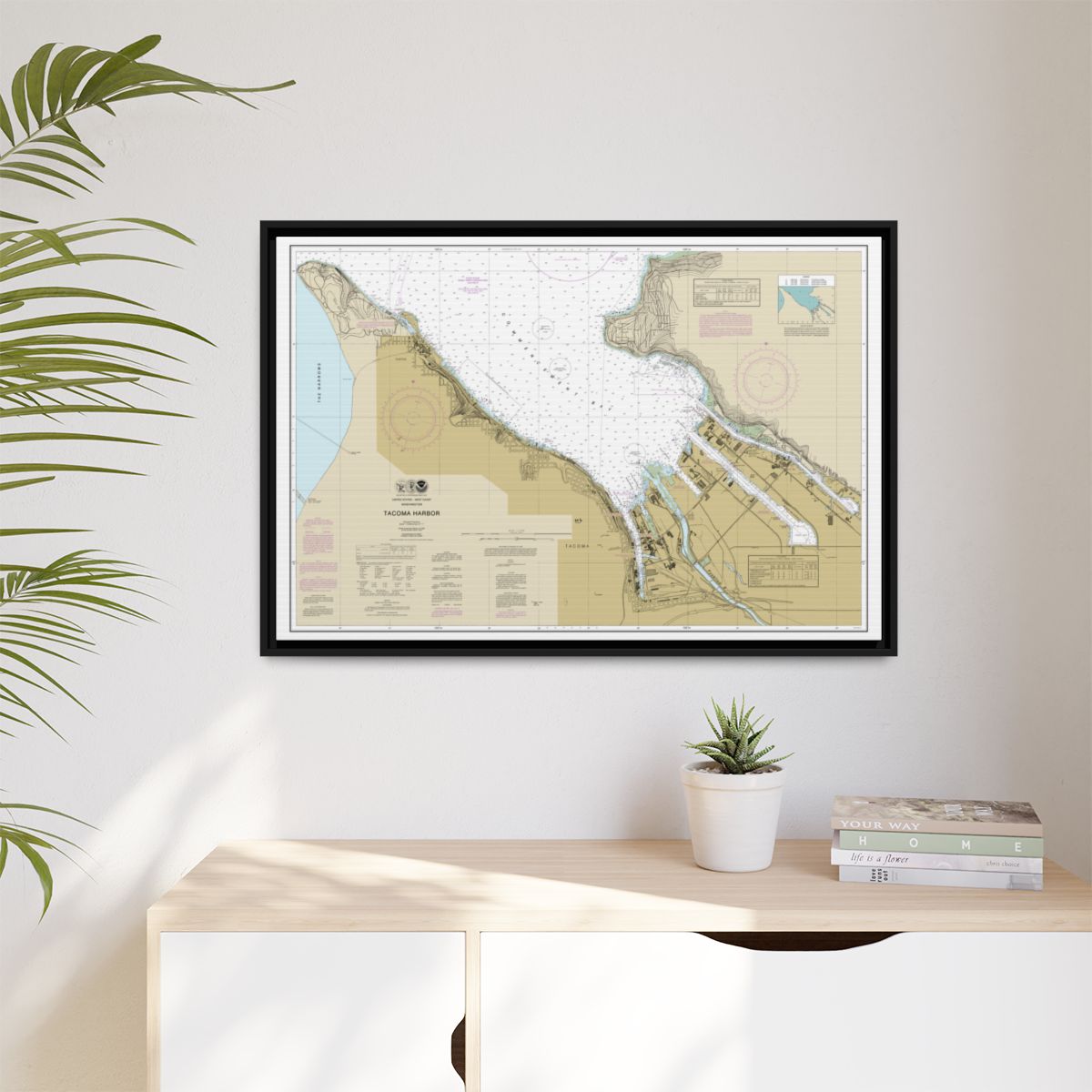 Chart 18453 Tacoma Harbor - NOAA Nautical Chart Floating Frame Canvas | 30" x 20" | 36" x 24" | 48" x 32" - Black context-1