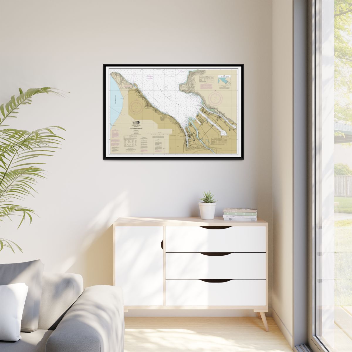 Chart 18453 Tacoma Harbor - NOAA Nautical Chart Floating Frame Canvas | 30" x 20" | 36" x 24" | 48" x 32" - Black context-1