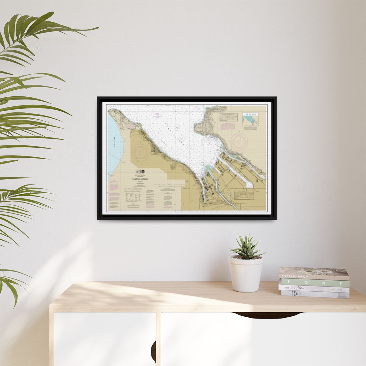 Chart 18453 Tacoma Harbor - NOAA Nautical Chart Floating Frame Canvas | 30" x 20" | 36" x 24" | 48" x 32" - Black context-1