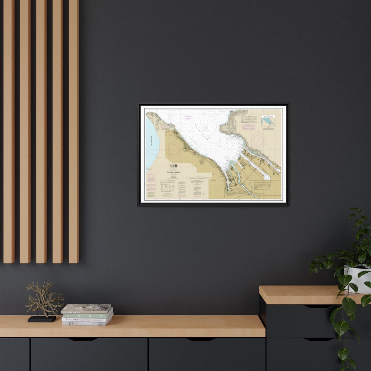 Chart 18453 Tacoma Harbor - NOAA Nautical Chart Floating Frame Canvas | 30" x 20" | 36" x 24" | 48" x 32" - Black context-2