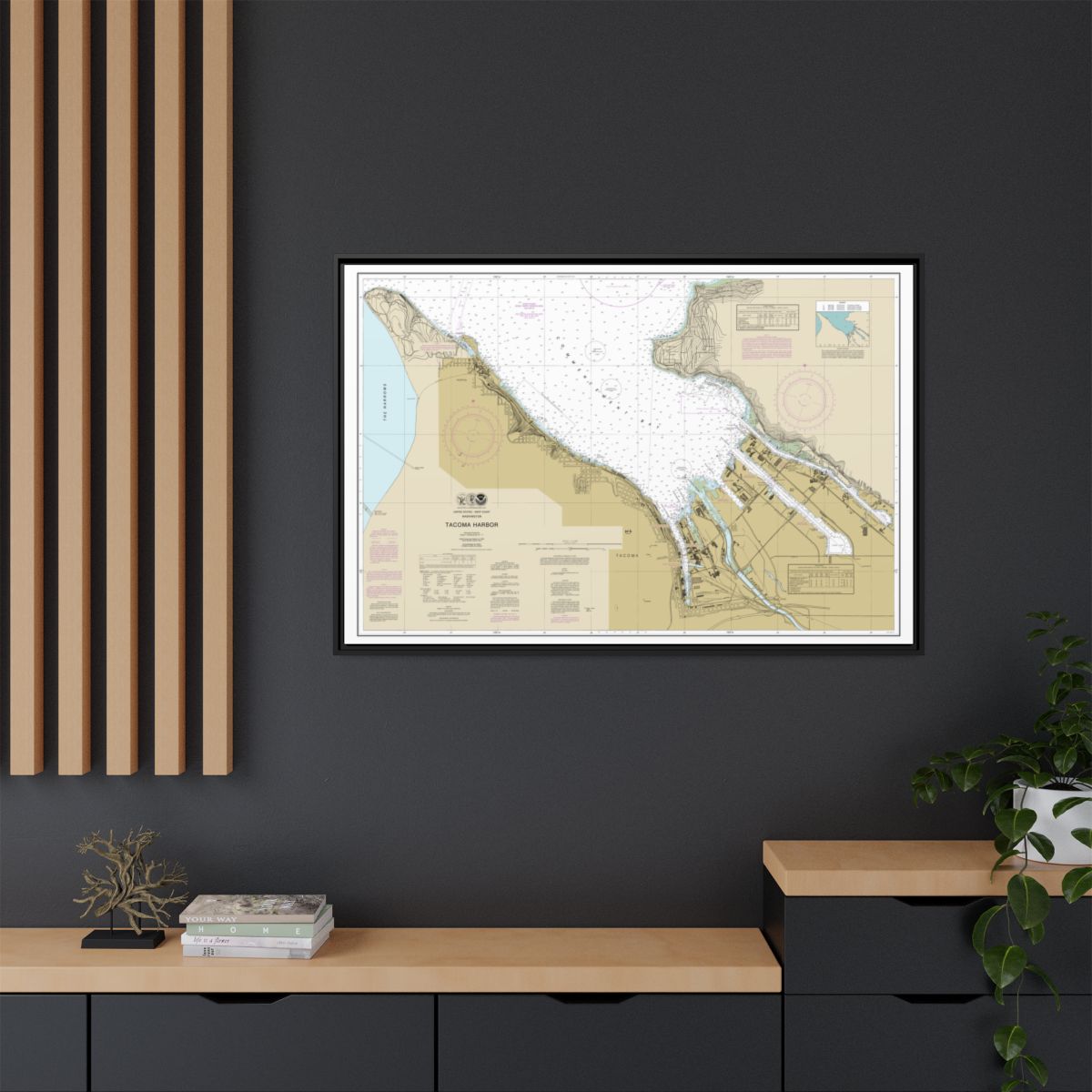 Chart 18453 Tacoma Harbor - NOAA Nautical Chart Floating Frame Canvas | 30" x 20" | 36" x 24" | 48" x 32" - Black context-2