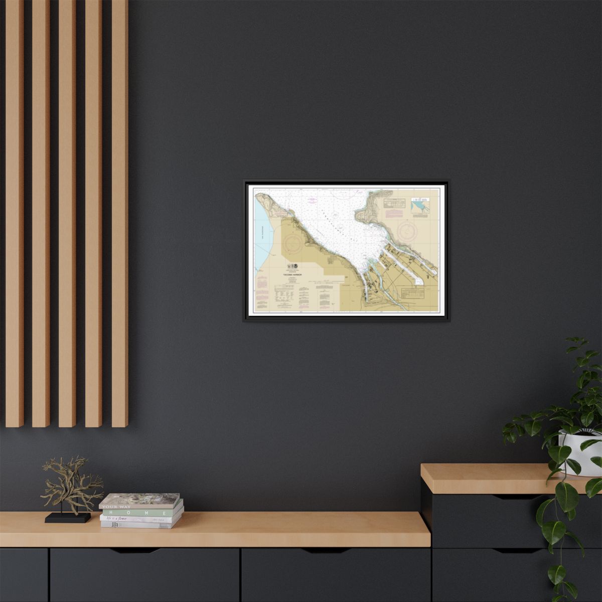 Chart 18453 Tacoma Harbor - NOAA Nautical Chart Floating Frame Canvas | 30" x 20" | 36" x 24" | 48" x 32" - Black context-2