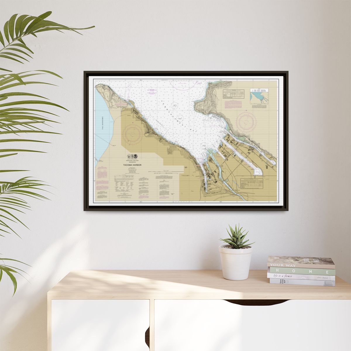 Chart 18453 Tacoma Harbor - NOAA Nautical Chart Floating Frame Canvas | 30" x 20" | 36" x 24" | 48" x 32" - Espresso context-1