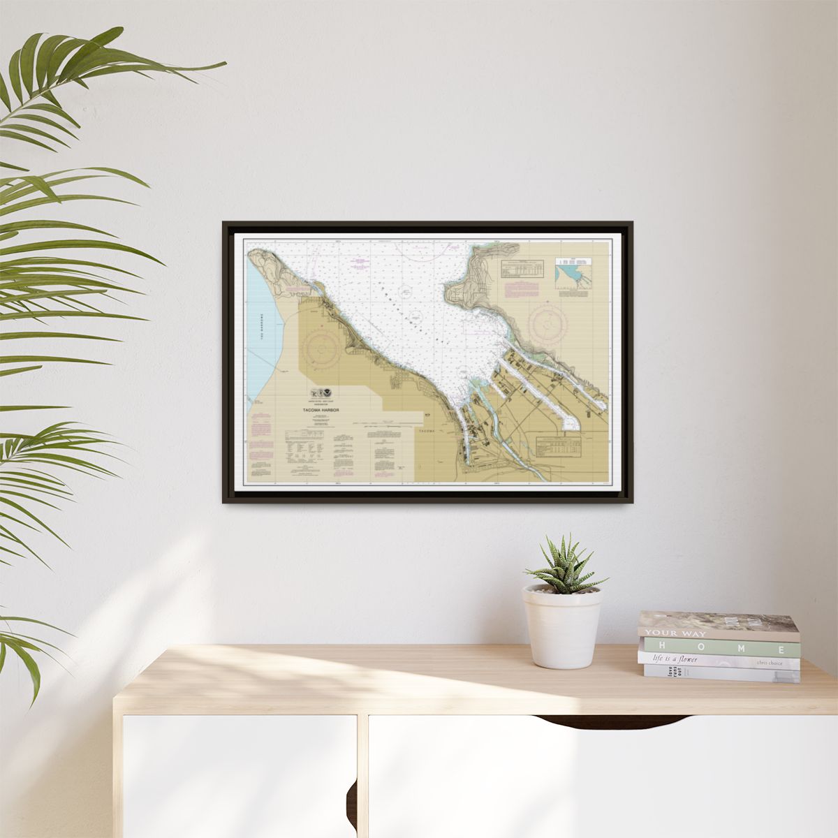 Chart 18453 Tacoma Harbor - NOAA Nautical Chart Floating Frame Canvas | 30" x 20" | 36" x 24" | 48" x 32" - Espresso context-1