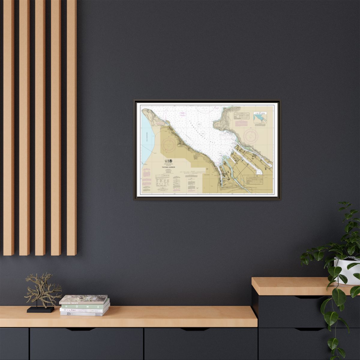Chart 18453 Tacoma Harbor - NOAA Nautical Chart Floating Frame Canvas | 30" x 20" | 36" x 24" | 48" x 32" - Espresso context-2