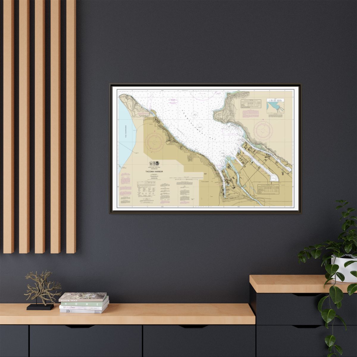 Chart 18453 Tacoma Harbor - NOAA Nautical Chart Floating Frame Canvas | 30" x 20" | 36" x 24" | 48" x 32" - Espresso context-2