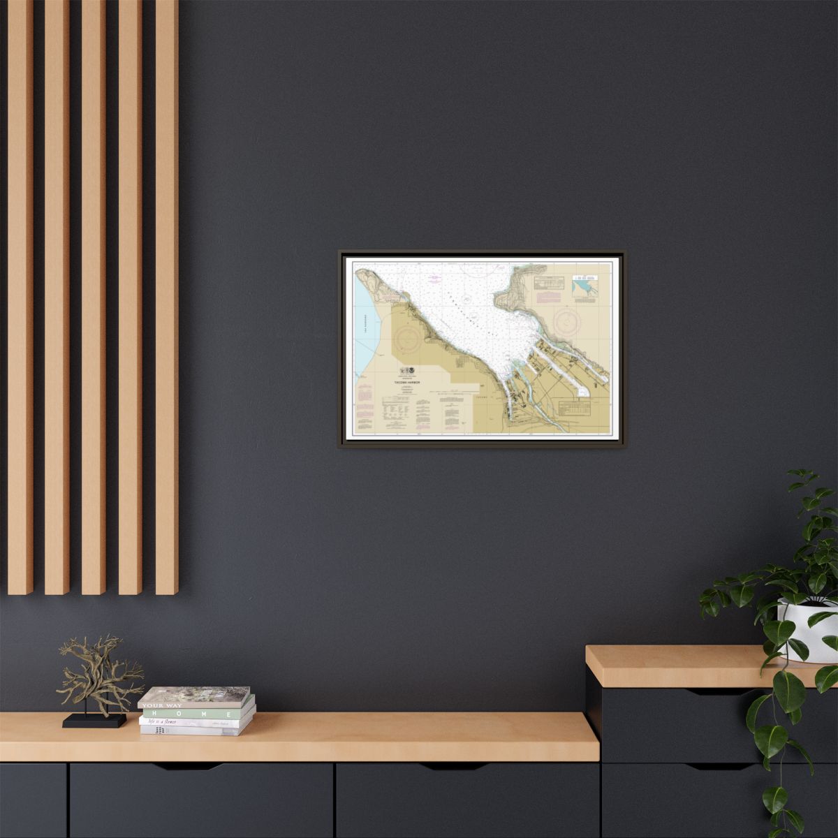 Chart 18453 Tacoma Harbor - NOAA Nautical Chart Floating Frame Canvas | 30" x 20" | 36" x 24" | 48" x 32" - Espresso context-2