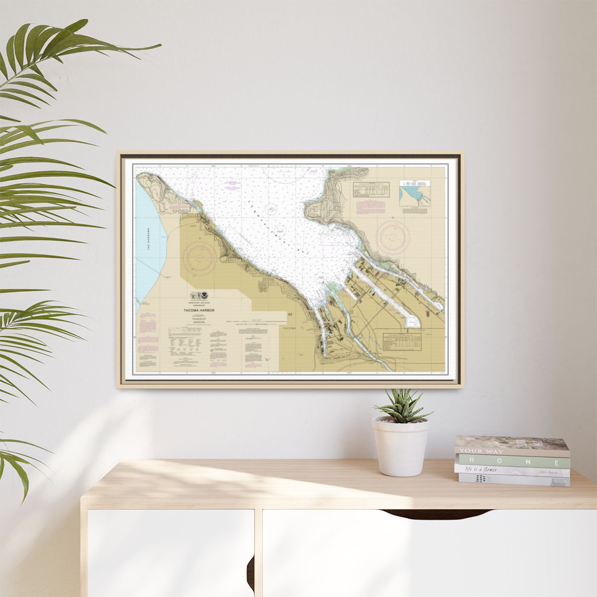 Chart 18453 Tacoma Harbor - NOAA Nautical Chart Floating Frame Canvas | 30" x 20" | 36" x 24" | 48" x 32" - Natural context-1