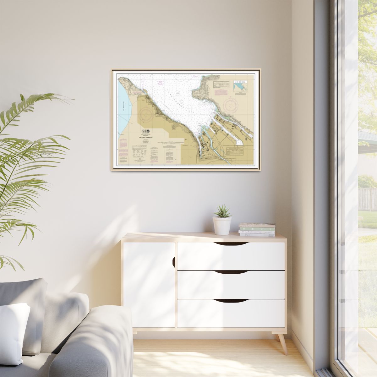 Chart 18453 Tacoma Harbor - NOAA Nautical Chart Floating Frame Canvas | 30" x 20" | 36" x 24" | 48" x 32" - Natural context-1