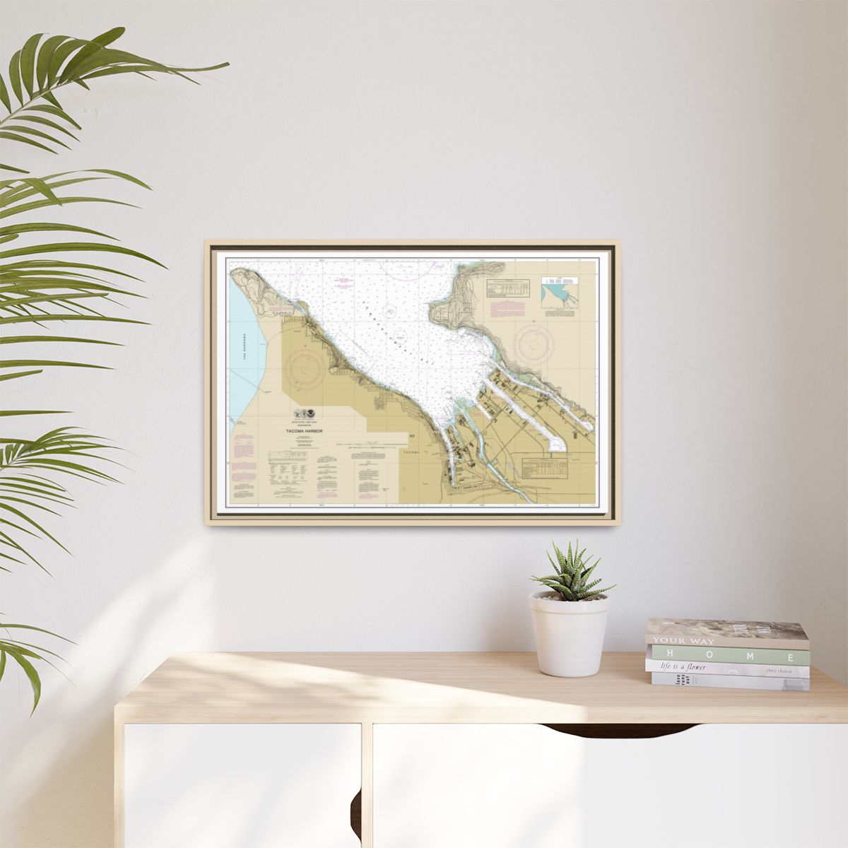 Chart 18453 Tacoma Harbor - NOAA Nautical Chart Floating Frame Canvas | 30" x 20" | 36" x 24" | 48" x 32" - Natural context-1