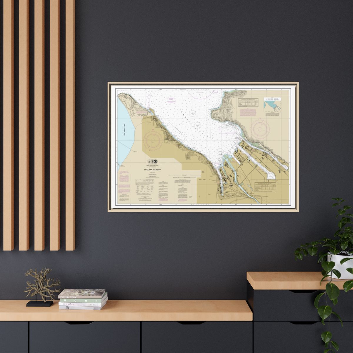 Chart 18453 Tacoma Harbor - NOAA Nautical Chart Floating Frame Canvas | 30" x 20" | 36" x 24" | 48" x 32" - Natural context-2