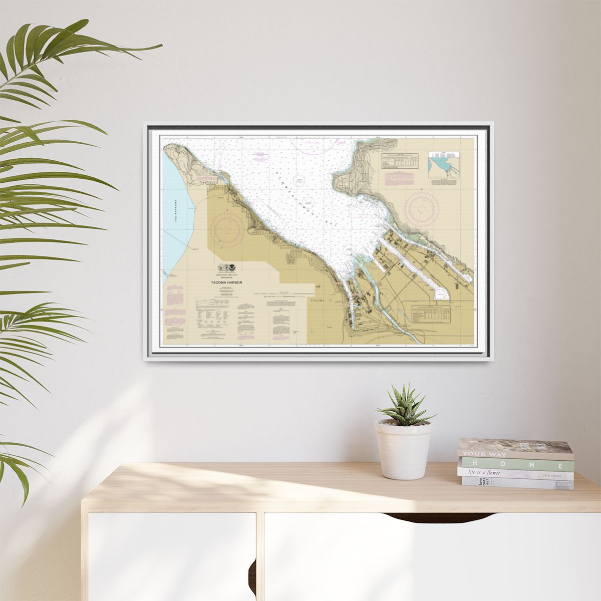 Chart 18453 Tacoma Harbor - NOAA Nautical Chart Floating Frame Canvas | 30" x 20" | 36" x 24" | 48" x 32" - White context-1