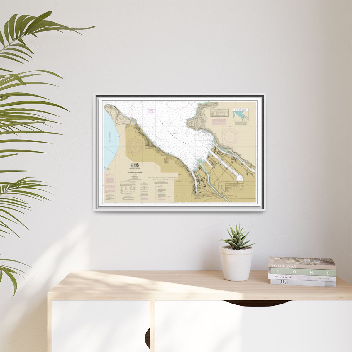 Chart 18453 Tacoma Harbor - NOAA Nautical Chart Floating Frame Canvas | 30" x 20" | 36" x 24" | 48" x 32" - White context-1