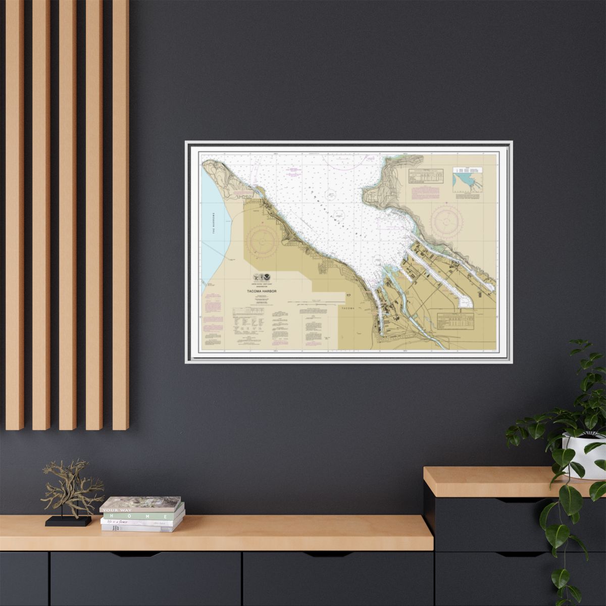 Chart 18453 Tacoma Harbor - NOAA Nautical Chart Floating Frame Canvas | 30" x 20" | 36" x 24" | 48" x 32" - White context-2