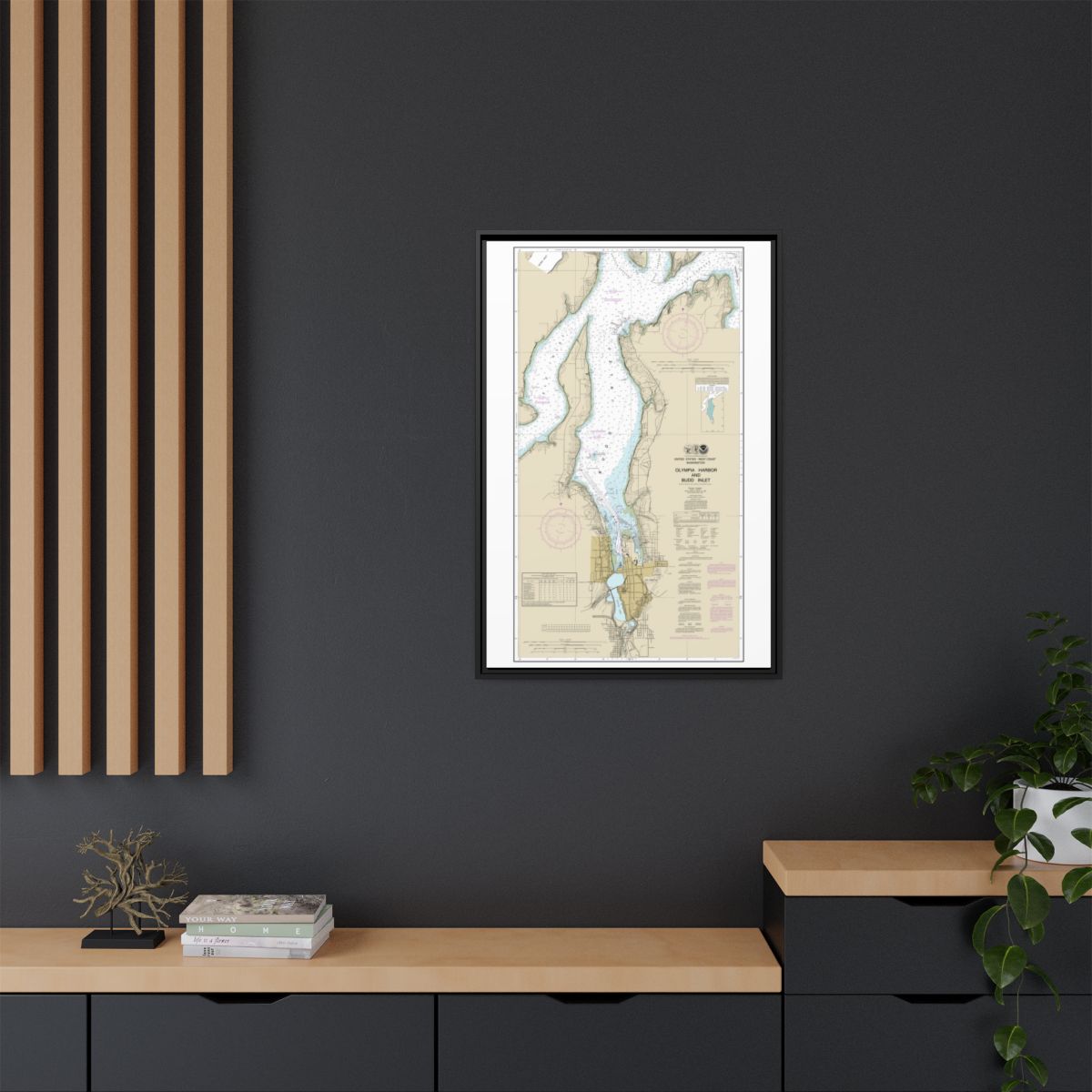 Chart 18456 Olympia Harbor and Budd Inlet - NOAA Nautical Chart Floating Frame Canvas | 20" x 30" | 24" x 36" | 32" x 48" - Black context-2