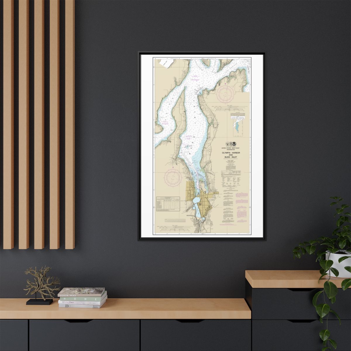 Chart 18456 Olympia Harbor and Budd Inlet - NOAA Nautical Chart Floating Frame Canvas | 20" x 30" | 24" x 36" | 32" x 48" - Black context-2