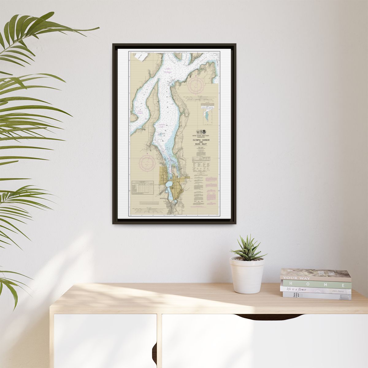 Chart 18456 Olympia Harbor and Budd Inlet - NOAA Nautical Chart Floating Frame Canvas | 20" x 30" | 24" x 36" | 32" x 48" - Espresso context-1