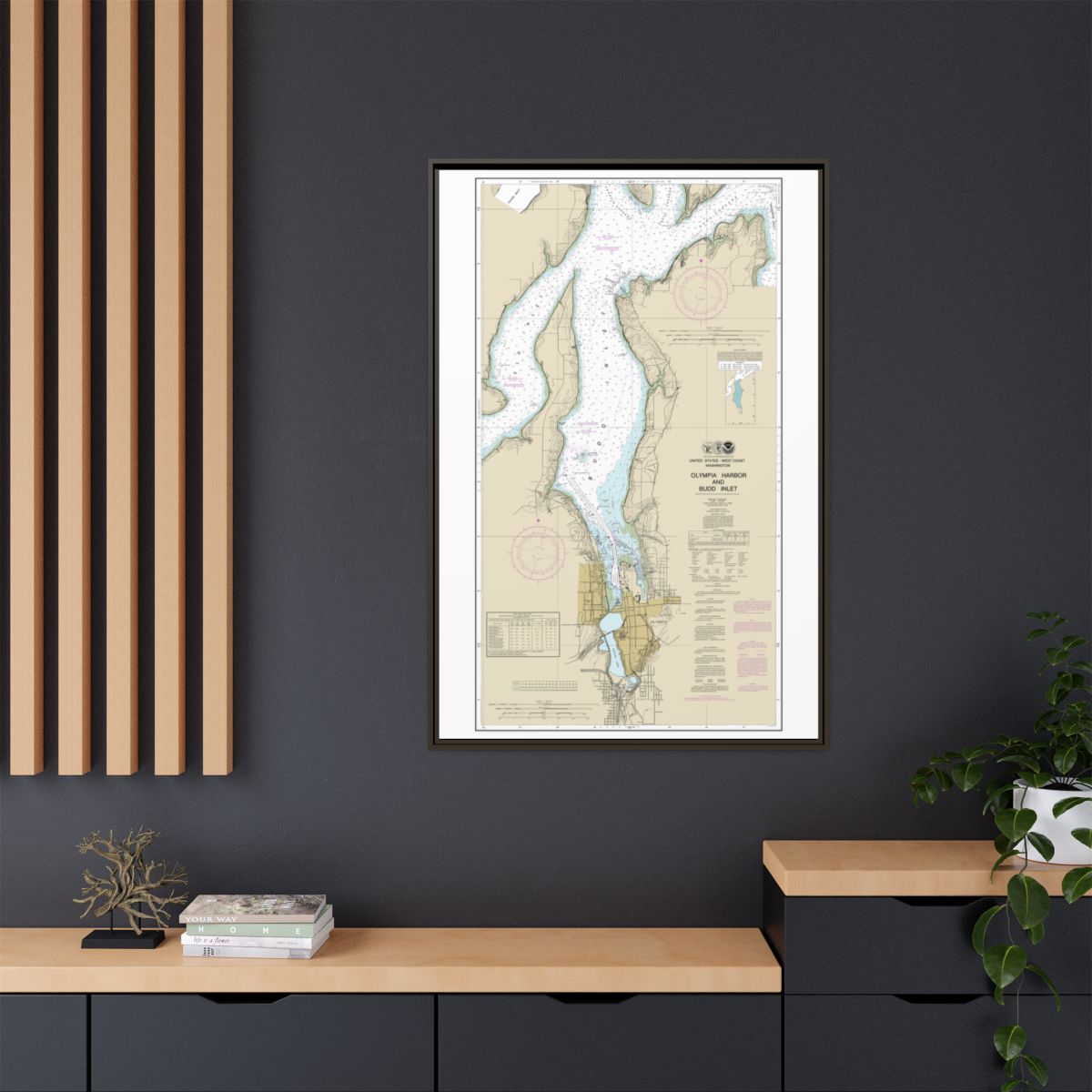 Chart 18456 Olympia Harbor and Budd Inlet - NOAA Nautical Chart Floating Frame Canvas | 20" x 30" | 24" x 36" | 32" x 48" - Espresso context-2
