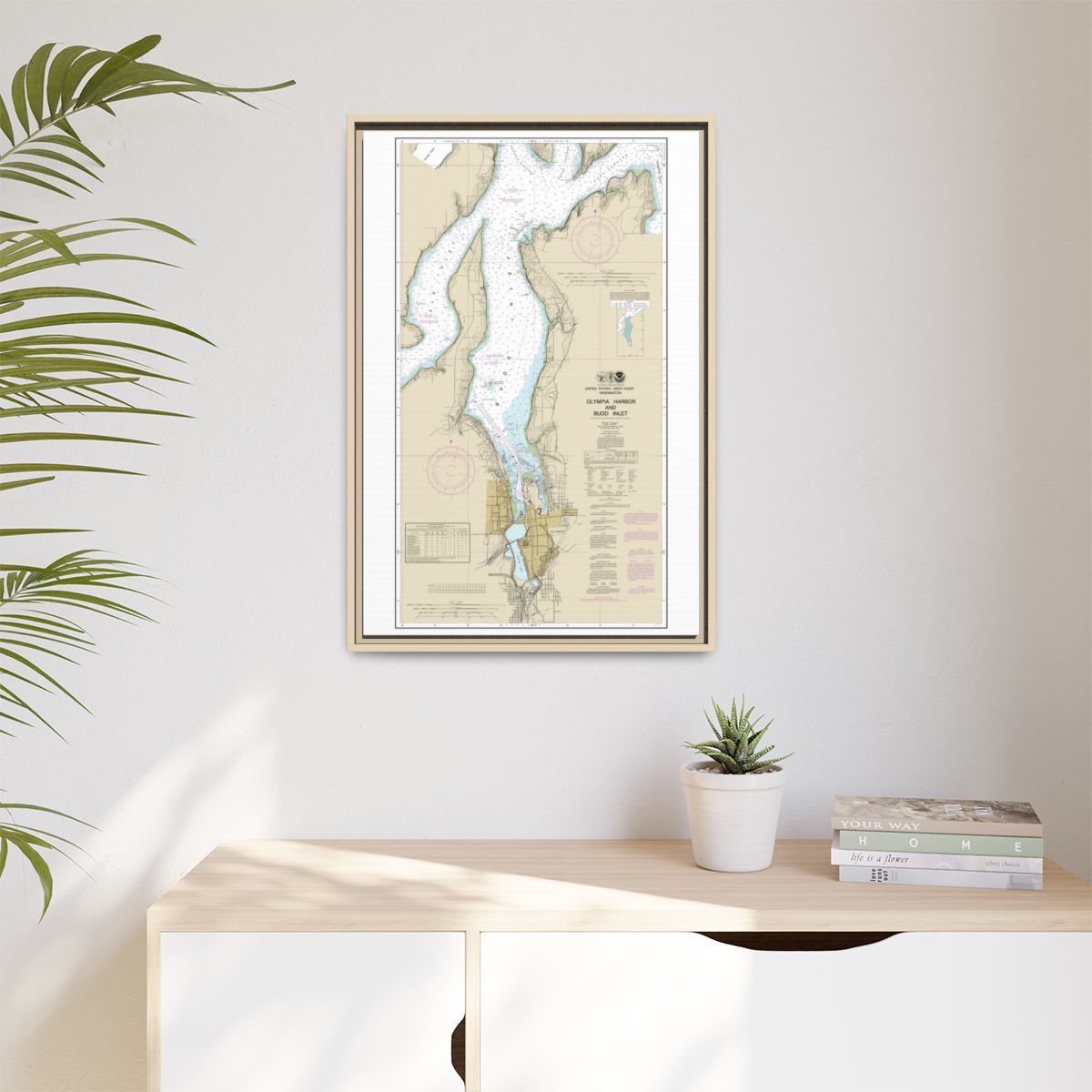 Chart 18456 Olympia Harbor and Budd Inlet - NOAA Nautical Chart Floating Frame Canvas | 20" x 30" | 24" x 36" | 32" x 48" - Natural context-1