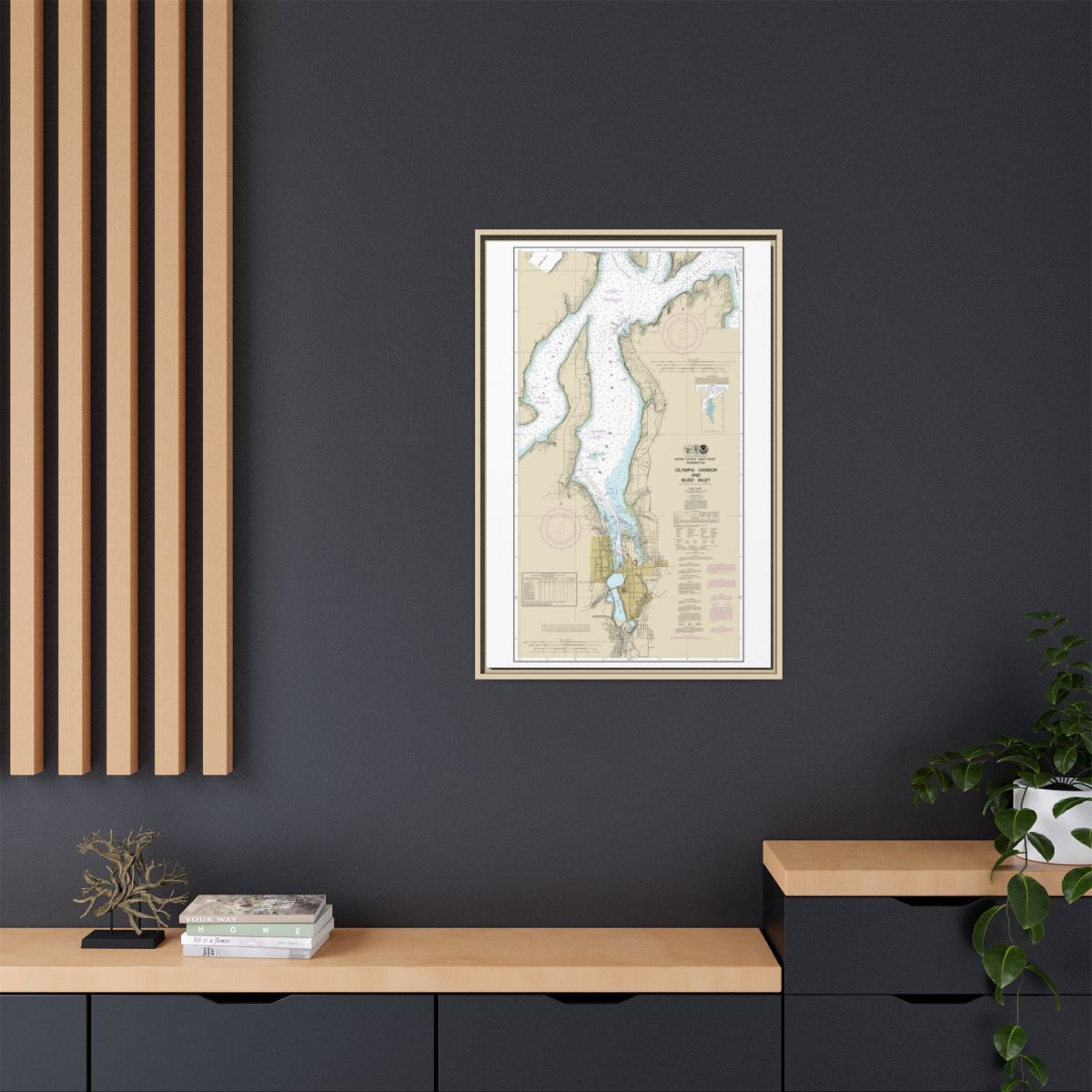 Chart 18456 Olympia Harbor and Budd Inlet - NOAA Nautical Chart Floating Frame Canvas | 20" x 30" | 24" x 36" | 32" x 48" - Natural context-2